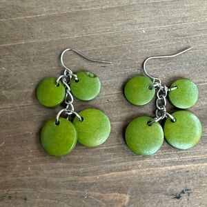 Green Dangle Wooden Disc Earrings - Women Jewelry